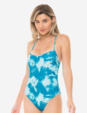 Shape Teal Tie Dye Scoop Neck Swimsuit
